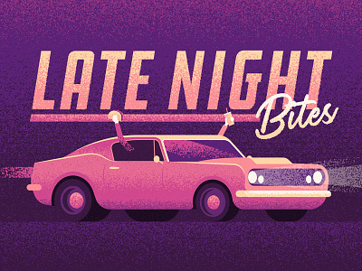 Late Night Bites car classic food grain illustration muscle night noise retro road taco vintage
