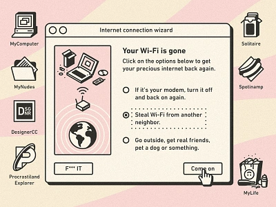 Your Wi-Fi is gone connection desktop illustration internet mac notebook retro ui vintage wi fi wifi windows