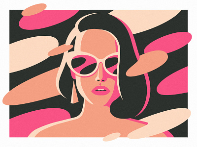 70s color flat girl girl illustration glasses hair light mouth portrait retro sexy shadow vintage woman