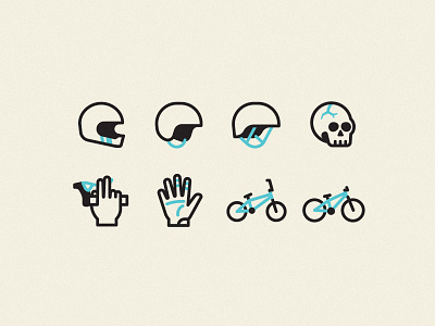 Dirt Jump Park Iconography bicycle bmx glove hand helmet iconography icons illustration line protection sign skull sport