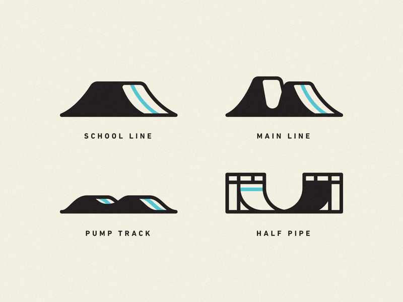 Dirt Jump Park Iconography bicycle bmx dirt half pipe icon jump line track
