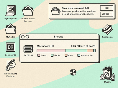 Almost full -.- bar folder funny geek icons illustration mac macintosh nudes retro tumblr ui ux vintage windows