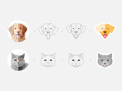 Geometric animal heads cat design dog face geometric head icon illustration illustrator process rounded simple tutorial
