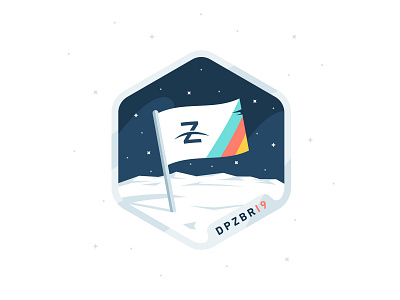 DPZBRI9 badge brand exagon flag flag logo illustration moon mountains planet space stars sticker