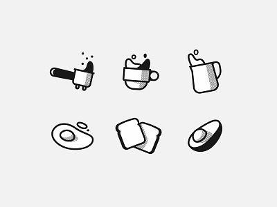 My morning routine avocado coffee cup egg food ground iconography icons illustration line milk retro stroke toast vintage