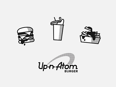 Up-n-Atom burger food food and drink fries gamer grand theft auto gta hamburger icnography icons logo los santos retro sauce vintage