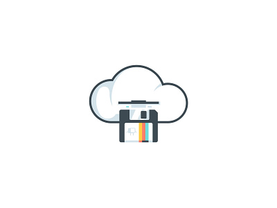 The cloud cloud computer disk diskette floppy icon illustration retro save saved vintage