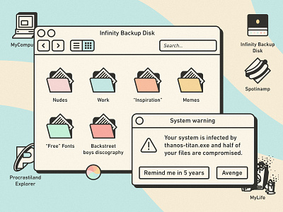 thanos-titan.exe avengers desktop files funny icons illustration infinity war mac marvel retro vintage virus warning windows