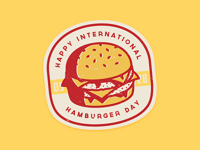 Happy International Hamburger Day! badge beef burger cheese cheeseburger food hamburger icon meat retro sandwich sticker vintage