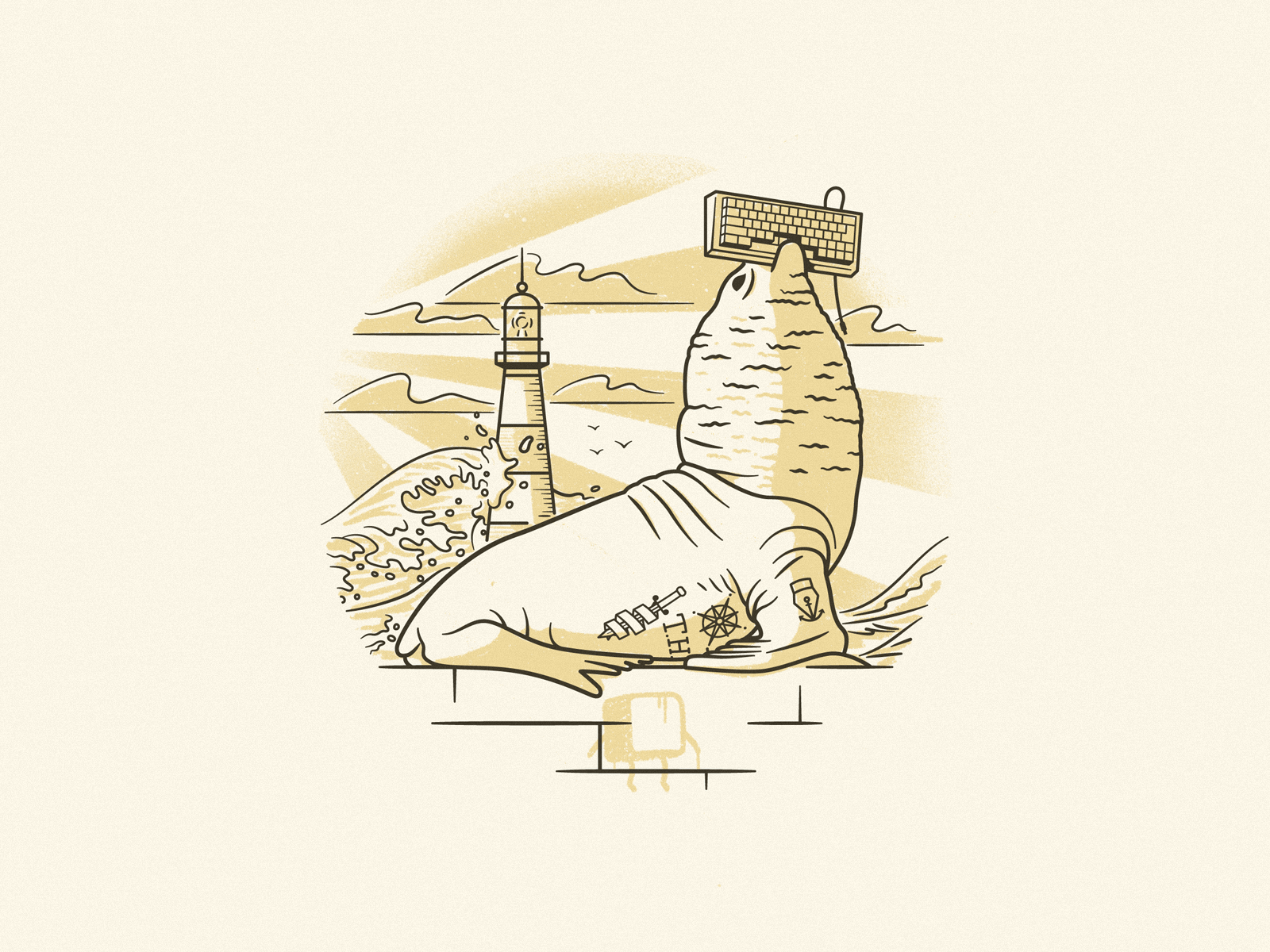 El lobo de Mardel animal argentina illustration light lighthouse ocean procreate sea shadow stroke tattoo vector wolf