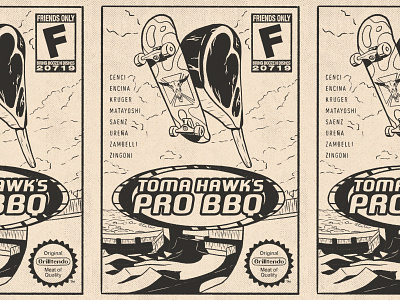 Toma Hawk's Pro BBQ bbq cover food gamer grill handmade illustration ipad pro meat nintendo poster print procreate skate skater sport tomahawk tony video games