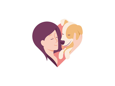 Love animal cute dog face flat girl happy heart illustration pet puppy simple sticker woman