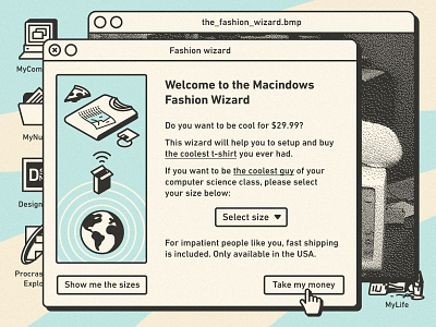 Macindows: The Fashion Wizard | Burgersoft® buy icon illustration interface mac macindows macintosh retro stroke t shirt tee ui ux vintage window windows