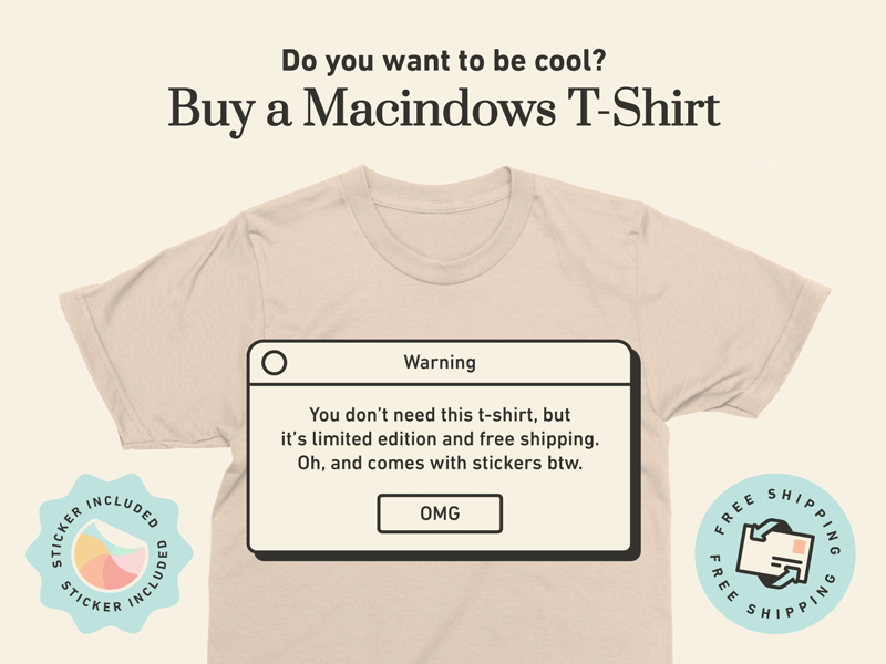 Macindows T-Shirt buy finder funny geek icon illustration mac macintosh mockup retro sad stroke uxui vintage windows