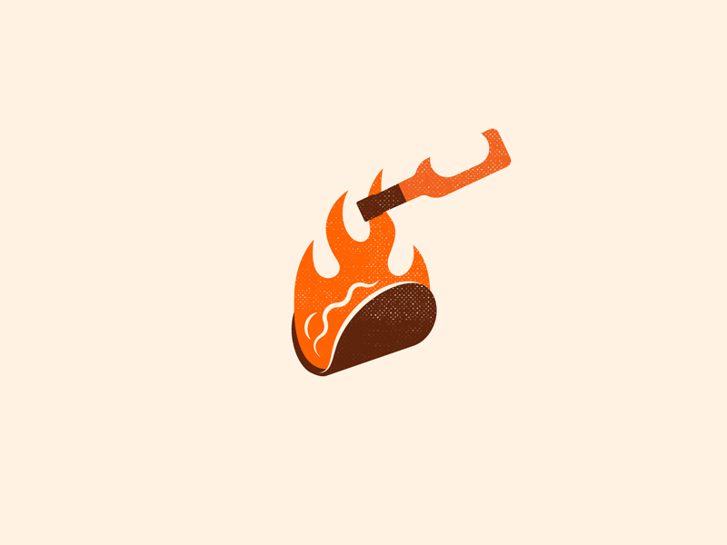 Hot Sauce 🔥 2 colors bottle bowl chicken fast fire food halftone hot hotdog icon iconography ramen rice sauce simple tacos