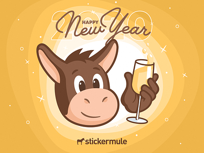 Happy New Year! 2020 animal champagne character cheers design gold happy mascot mule new year smile sticker