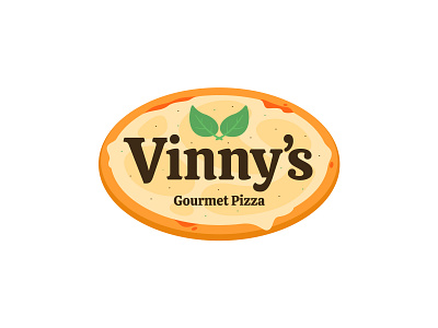 Vinny's Gourmet Pizza basil brand branding cheese flat food illustration italy logo mule oval pizza simple sticker