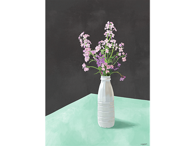 vase. dacha at home bottle flowers illustration ipad procreate realism still life table vase