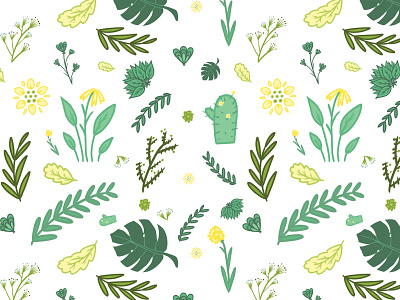 Plant pattern #2 at home drawing floral green illustration ipad pattern plant procreate seamless pattern travel yellow