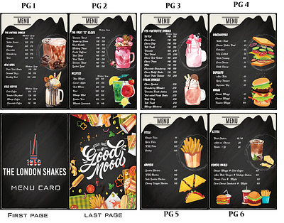 LONDON SHAKES MENU CARD DESIGN branding creative design illustration menucard typography