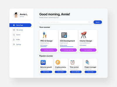 Online Courses Dashboard Concept UI