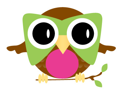 Final logo concept brown green hoot logo owl pink
