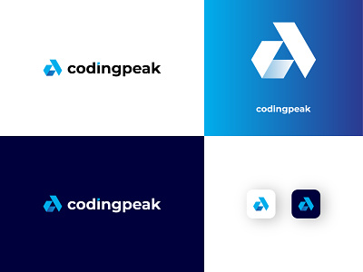 Codingpeak logo blue branding branding design clean code codes coding design freelancer great logo logo logomaker logomaker mark minimalist modern peak simple ui unique