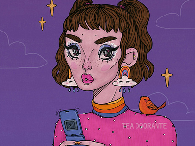 Dialtone cute decora digital 2d digital illustration editorial fashion fashion flip phone harajuku illustration kawaii makeup portrait portrait art retro stylized tea doorante