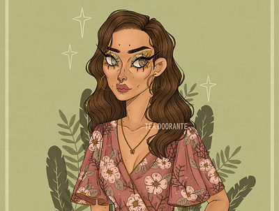 First Bloom digital 2d digital illustration editorial fashion fashion floral flower illustration makeup nature plants portrait portrait art stylized tea doorante women in illustration