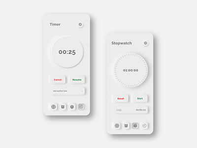 Neumorphic clock design app app design design interface neomorphic ui ui ux ui design uxui xd design