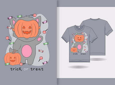hand draw cute cat halloween with t shirt design animation branding design illustration tshirt vector