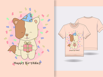 hand draw cute dog birthday with t shirt design animation art branding design flat illustration illustrator tshirt vector