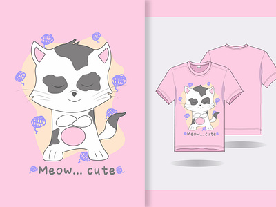 hand draw cute cat with t shirt design