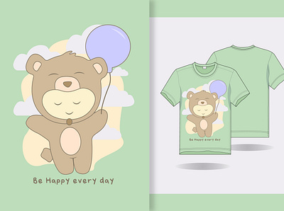 hand draw cute baby bear with t shirt design animation art branding design illustration tshirt vector