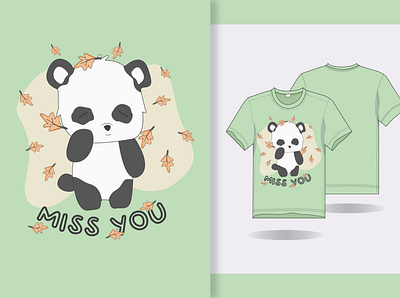 hand draw cute panda with t shirt design animation art branding design illustration tshirt vector