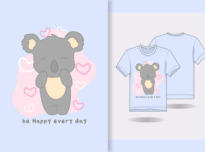 hand draw cute koala with t shirt design animation art branding design flat illustration tshirt vector