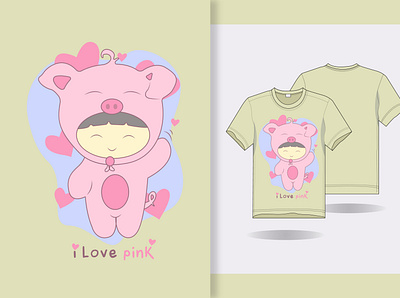 hand draw cute baby pig with t shirt design animation art branding design flat illustration tshirt vector