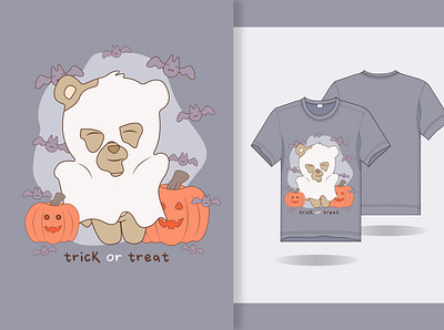 hand draw cute bear halloween with t shirt design animation art branding design flat illustration illustrator tshirt vector