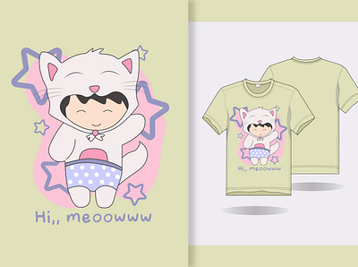 hand draw cute baby cat with t shirt design animation art branding design flat illustration illustrator tshirt vector