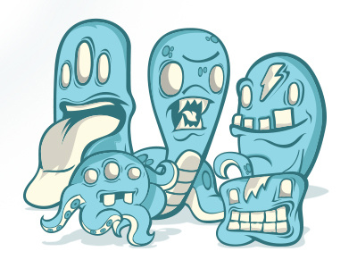 These little guys will be on a snowboard soon blue bolt eyes illustration lightning monsters snowboard teeth