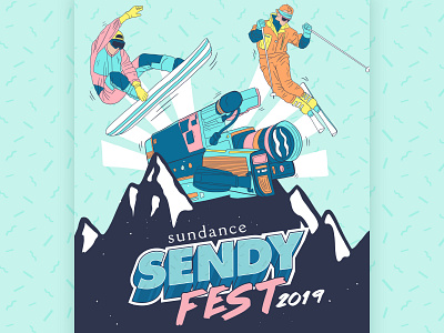 Sundance's first year Sendy Fest color design illustration mountain ski snowboard typography