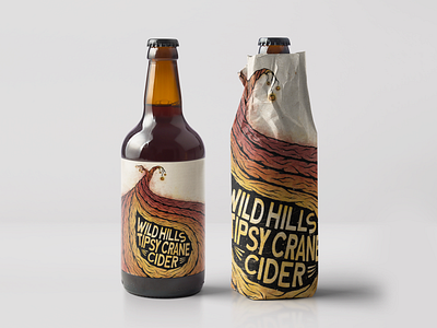 Wild Hills - Tipsy Crane Cider bottle branding identity illustration label mock nature packaging tree