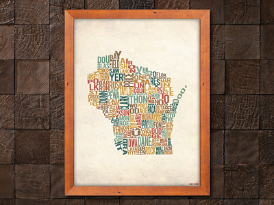 Wisconsin by County map typography wisconsin