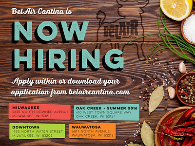 Belair Cantina - Now Hiring color food grunge mexican milwaukee table texture typography wisconsin