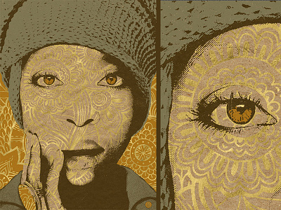 Badu - Full aged distressed gig poster grunge halftone illustration music paper screen texture