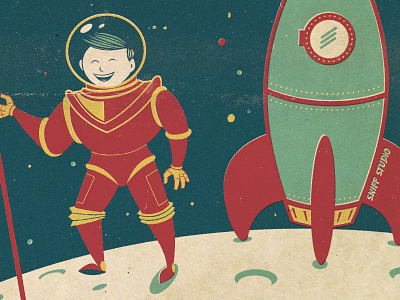 A is for Awesomestine - Detail astronaut grunge illustration rocket space texture vintage