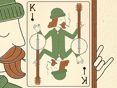 Jamgrass - King of Banjos - Full Piece banjo folk illustration k king playing card poster texture