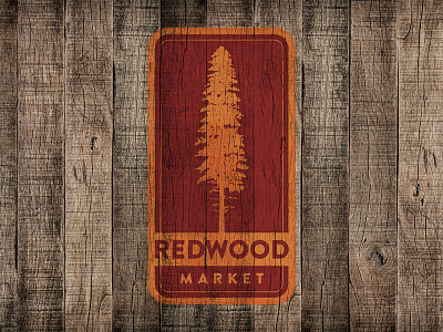 Redwood Market Logo badge grunge logo mark market red redwood texture tree wood