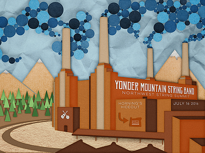 Yonder Mountain - Animals Cover factory folk illustration mountains music paper pink floyd texture trees yonder