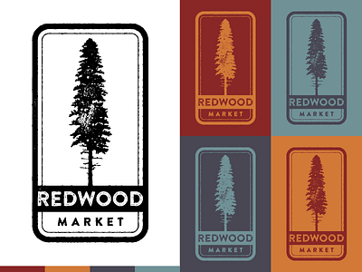 Redwood Market Logo badge grunge logo mark market redwood texture tree wood
